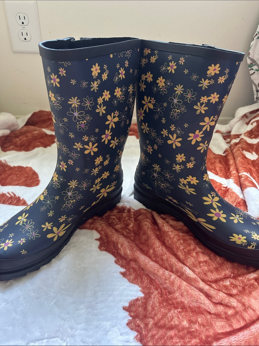 Navy Floral Rain Boots